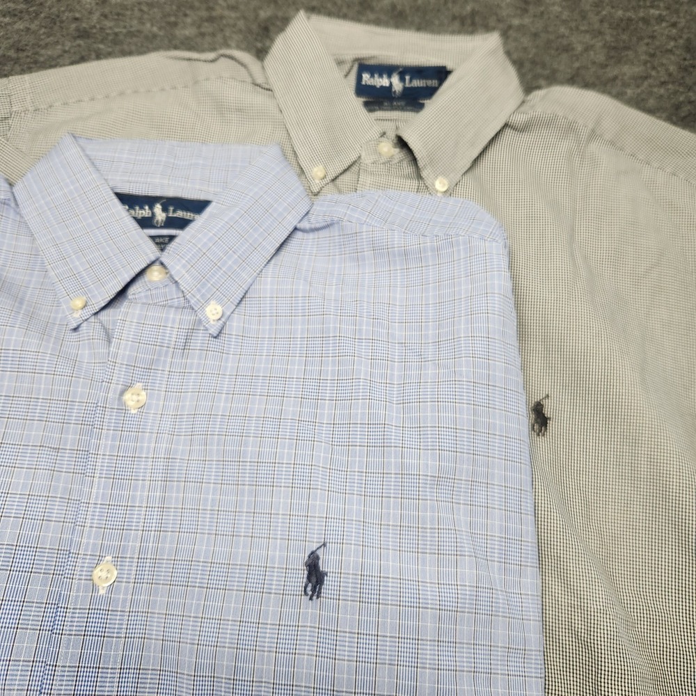 Lot 2 Mens Ralph Lauren Blake Long Sleeve Button Down Dress Shirts Blue Medium